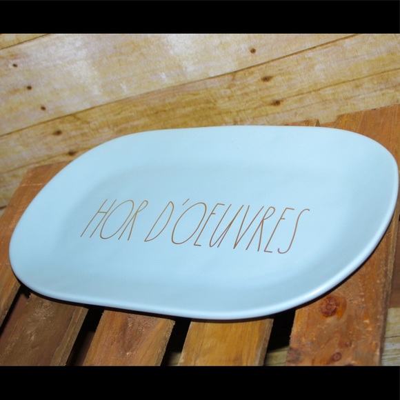 Rae Dunn HOR D'OEUVRES blue/gold serving platter - Picture 9 of 16